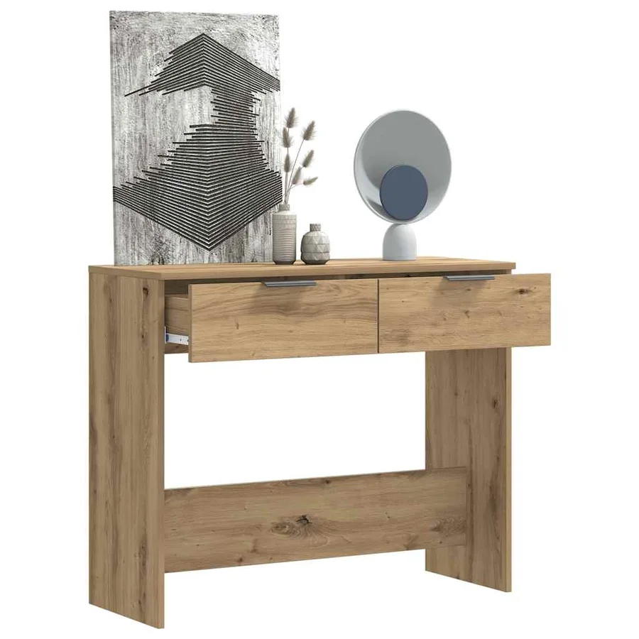 Table console chêne artisanal 90x36x75 cm bois d'ingénierie - 3