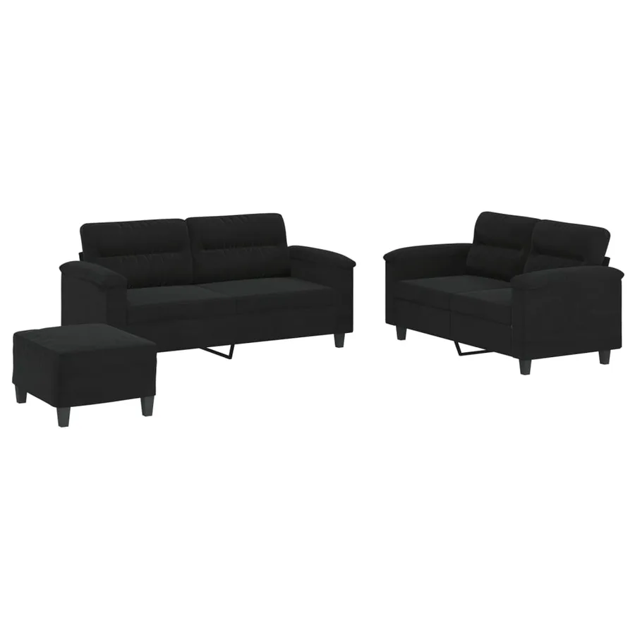 Ensemble de canapés 3 pcs avec coussins noir tissu microfibre - 2