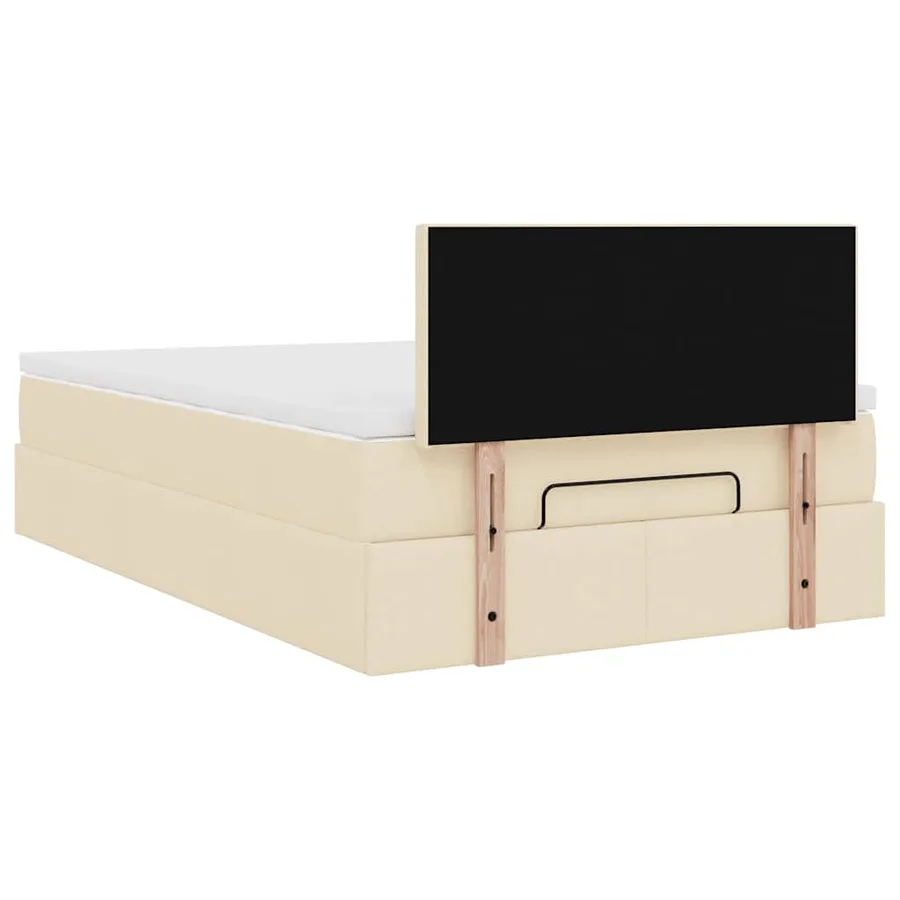 Cadre de lit ottoman avec matelas crème 120x200cm tissu - 12