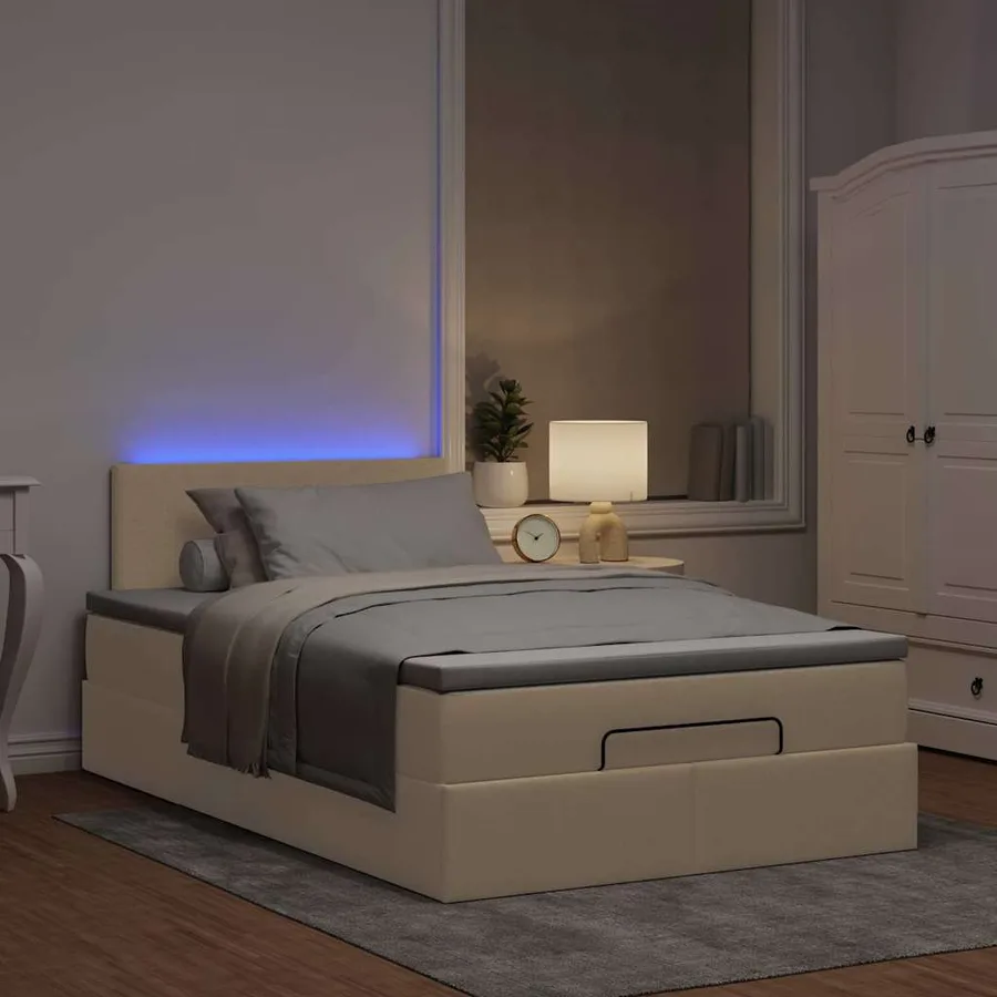 Cadre de lit ottoman avec matelas crème 120x200cm tissu - 3