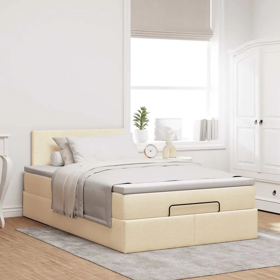Cadre de lit ottoman avec matelas crème 120x200cm tissu - 4