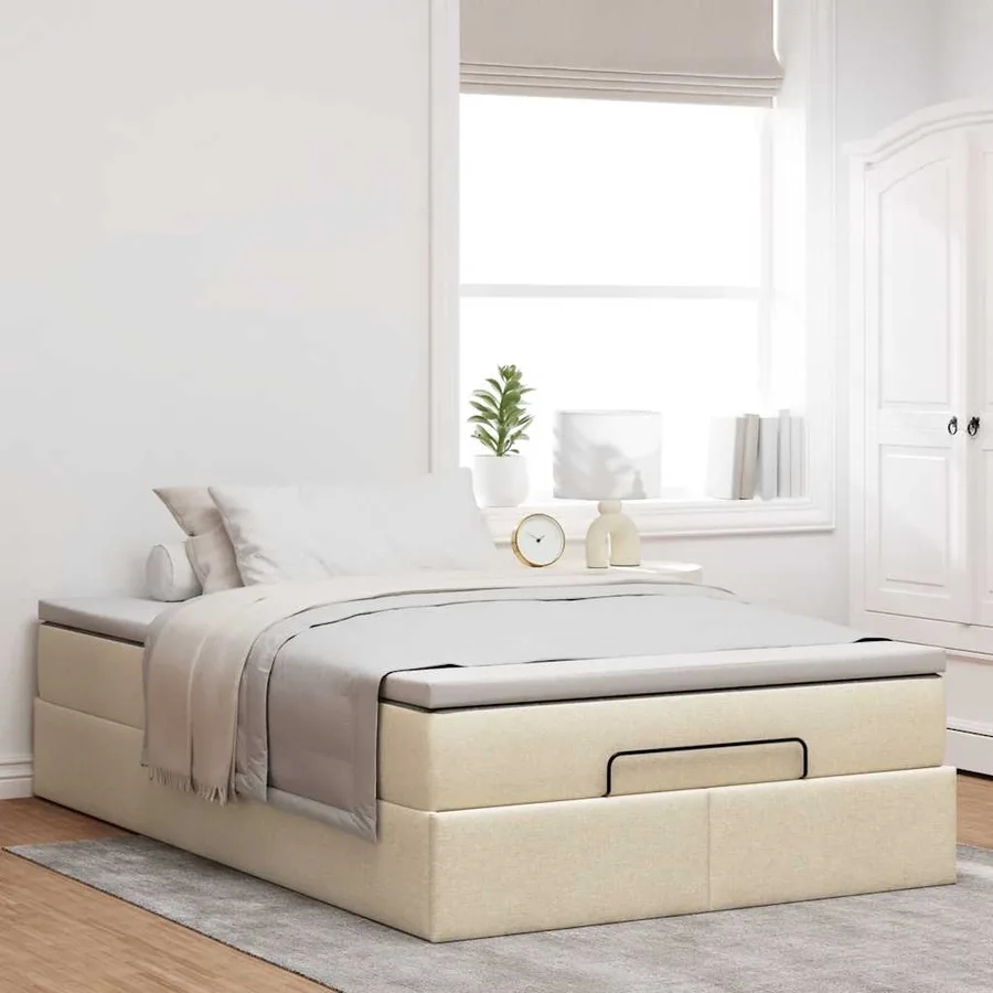 Cadre de lit ottoman avec matelas crème 120x200cm tissu - 3