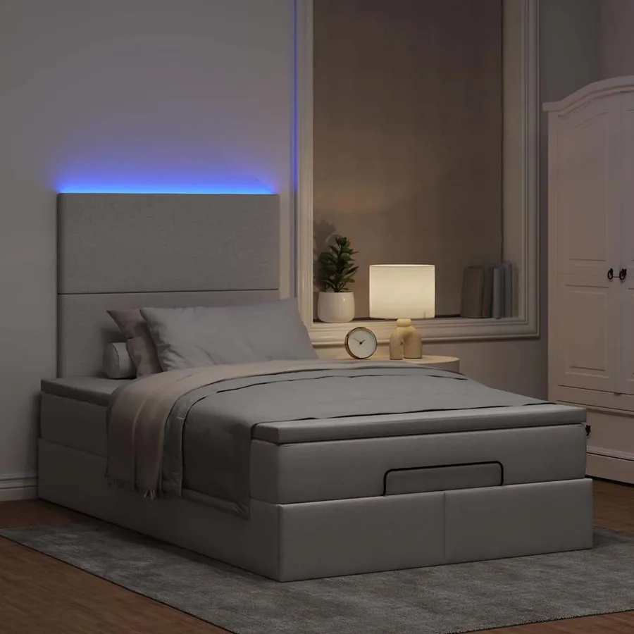 Cadre de lit ottoman avec matelas taupe 120x200 cm tissu - 3