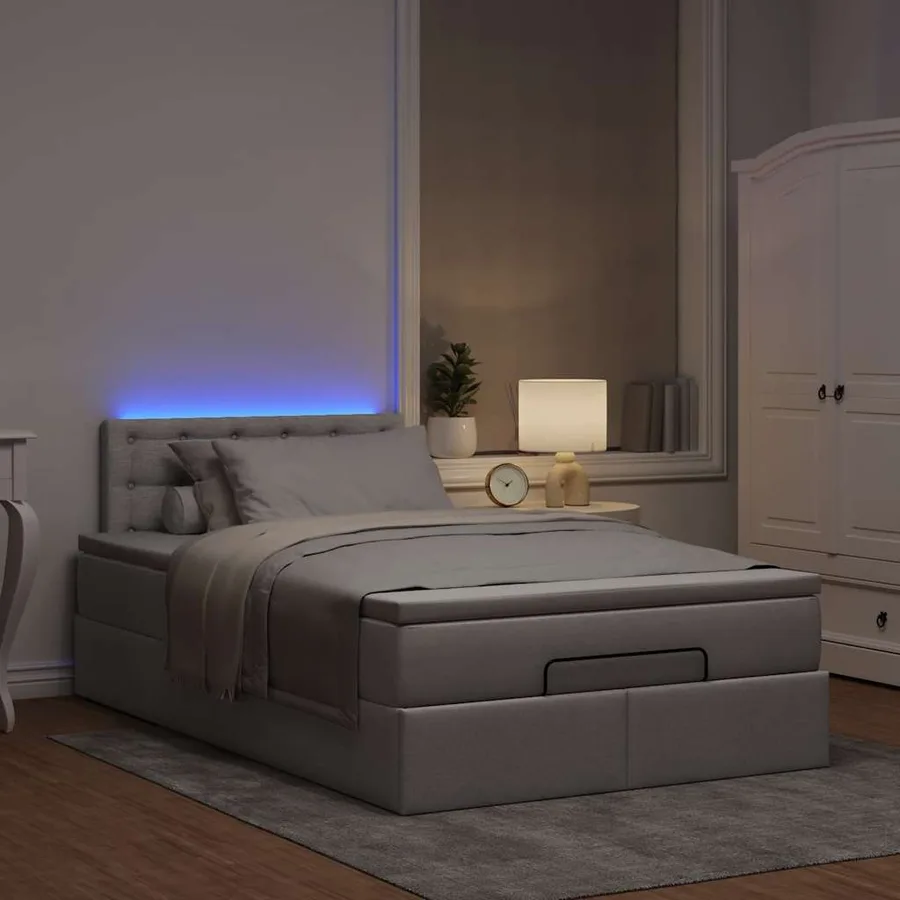 Cadre de lit ottoman avec matelas taupe 120x200 cm tissu - 3