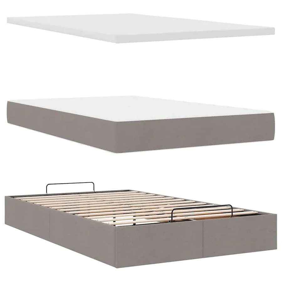 Cadre de lit ottoman avec matelas taupe 120x200 cm tissu - 9