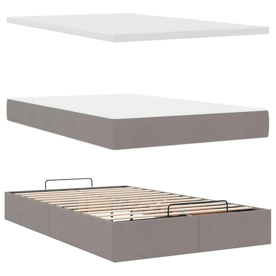 Cadre de lit ottoman avec matelas taupe 120x200 cm tissu - 8