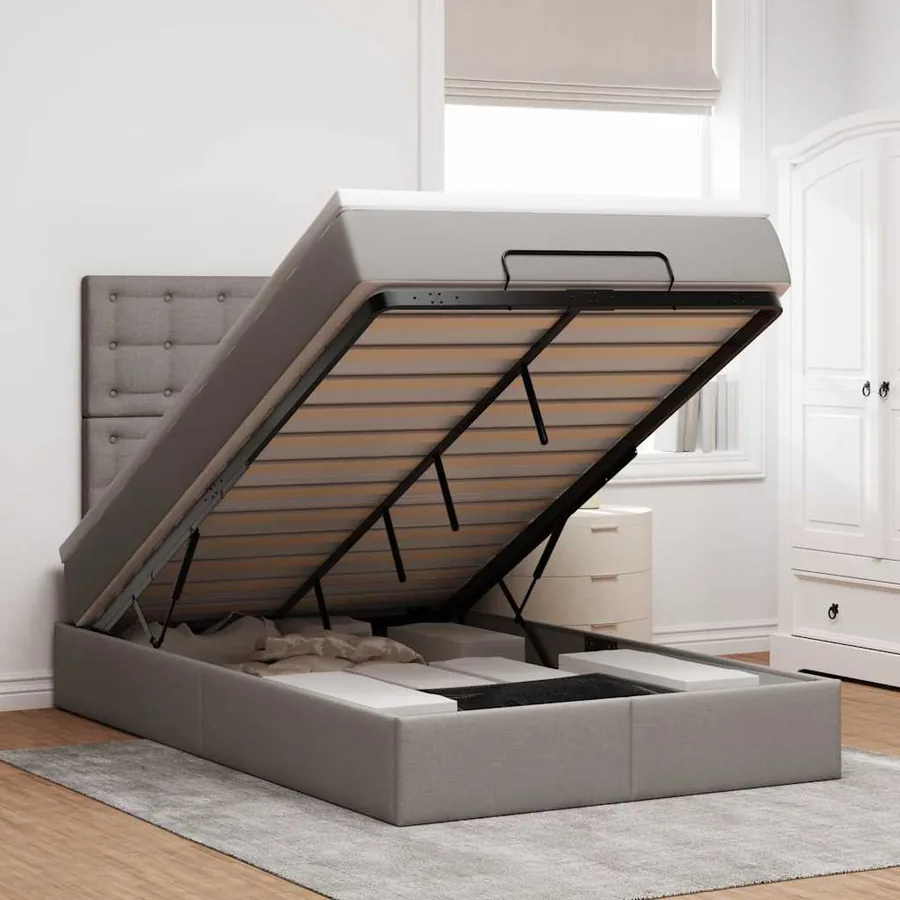 Cadre de lit ottoman avec matelas taupe 120x200 cm tissu
