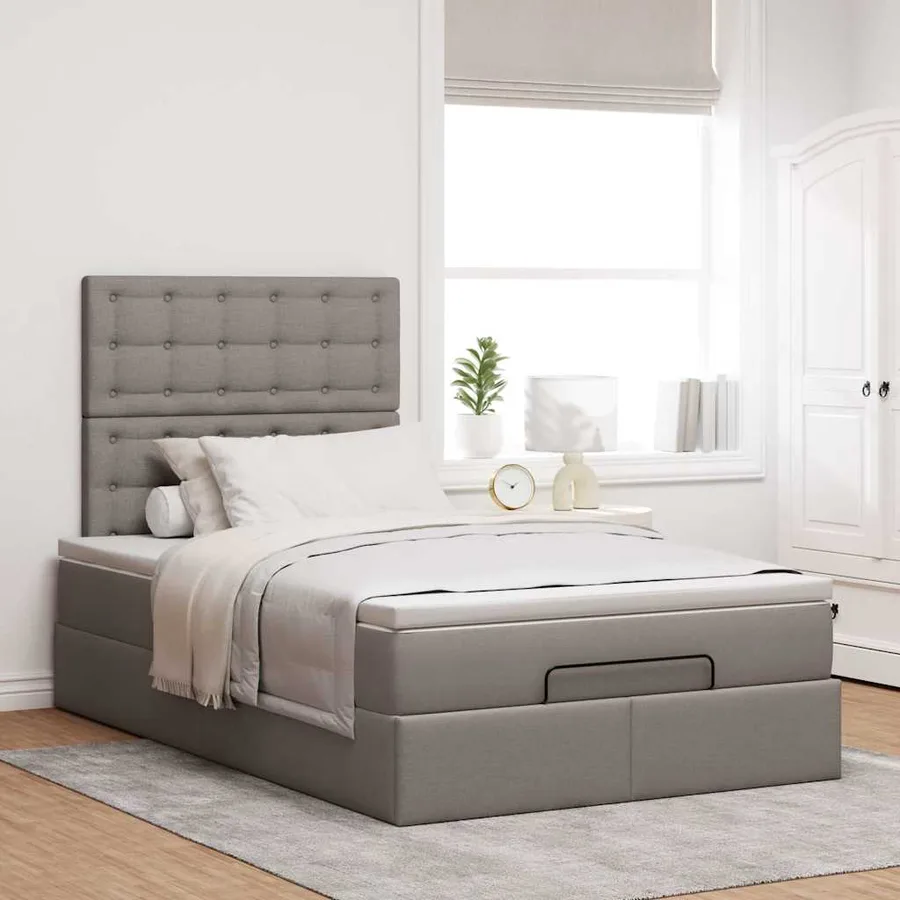 Cadre de lit ottoman avec matelas taupe 120x200 cm tissu - 4