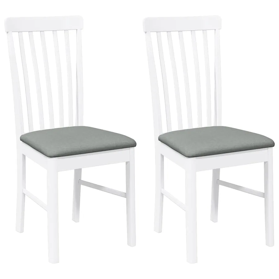 Chaises à manger coussins 2 pcs blanc bois massif caoutchouc - 2