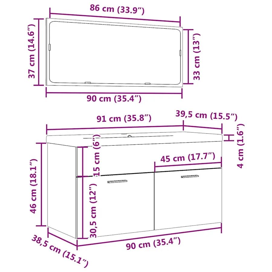 Ensemble de meubles salle de bain 3 pcs bois d'ingénierie - 12