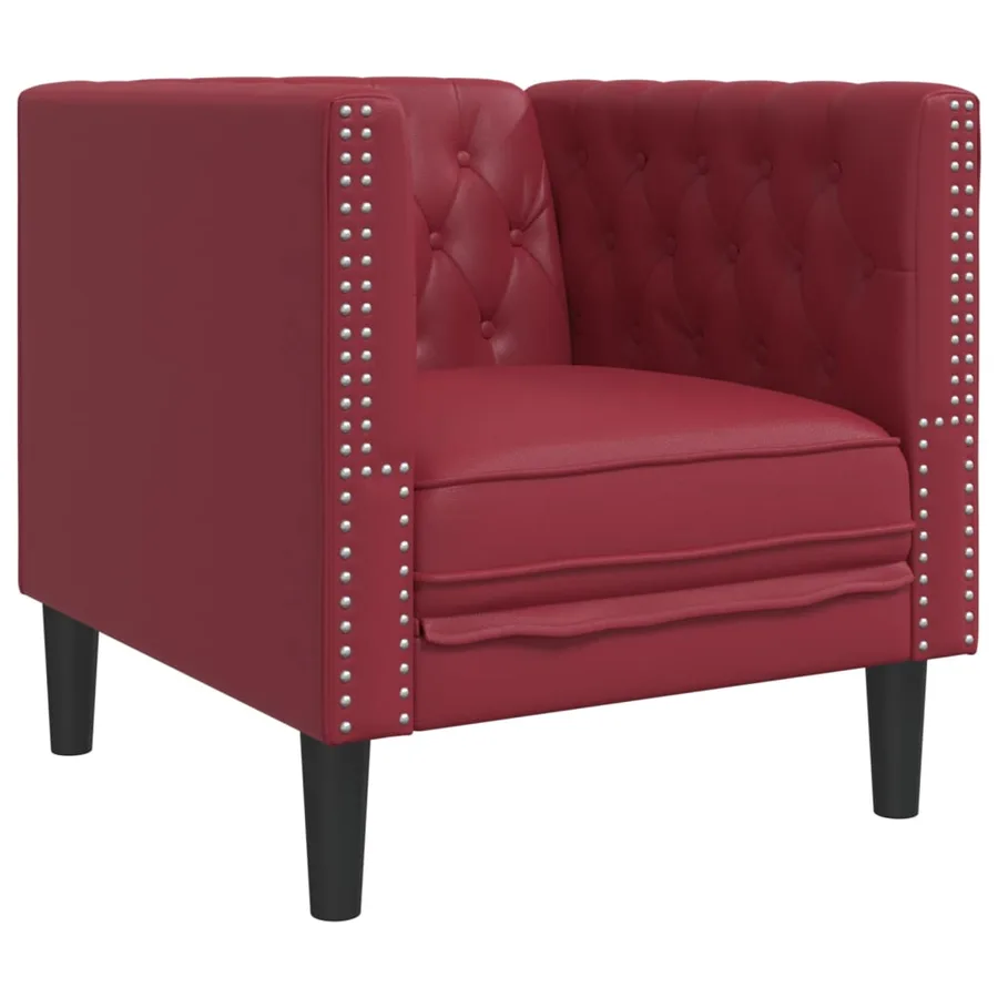Fauteuil Chesterfield rouge bordeaux similicuir - 2