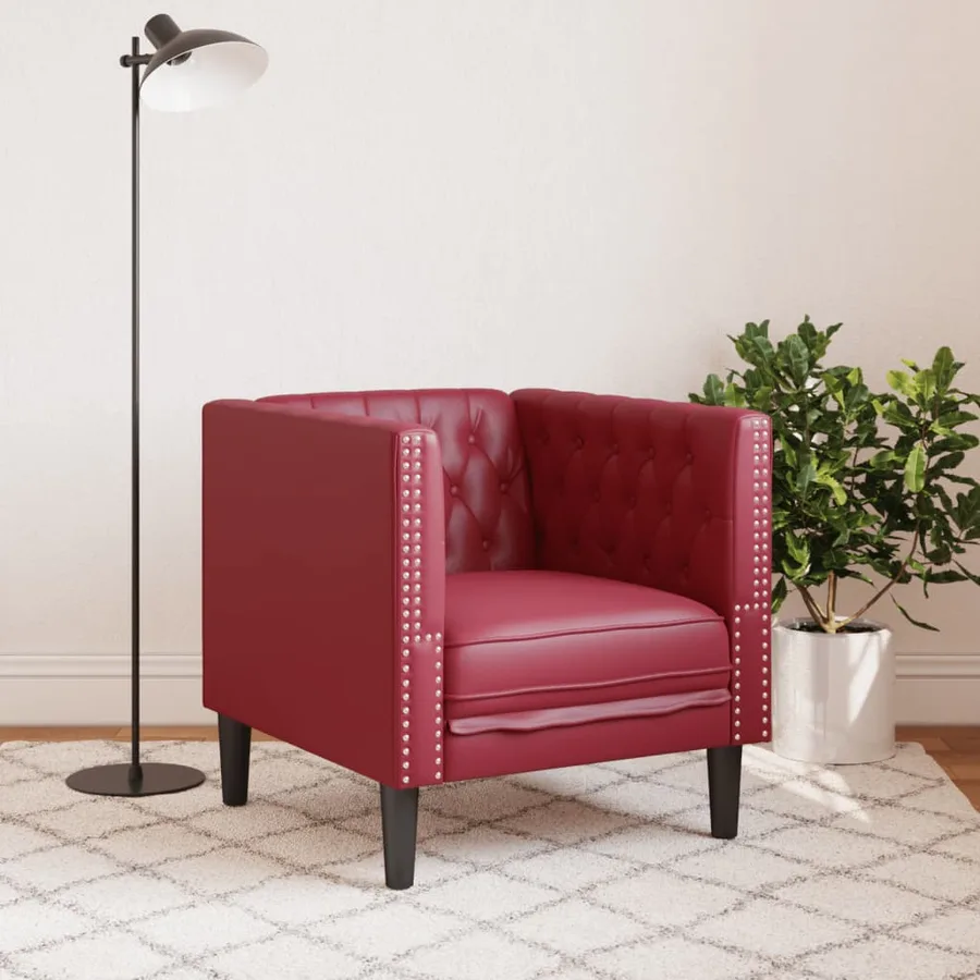 Fauteuil Chesterfield rouge bordeaux similicuir - 3