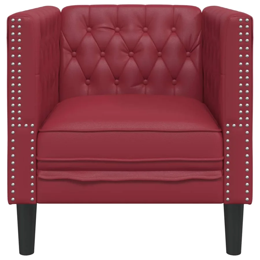 Fauteuil Chesterfield rouge bordeaux similicuir - 4