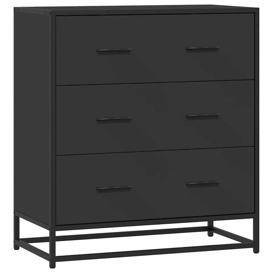 Buffet noir 68x35x76 cm bois d'ingénierie et métal - 2