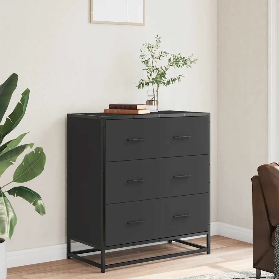 Buffet noir 68x35x76 cm bois d'ingénierie et métal - 3