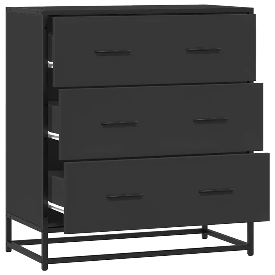 Buffet noir 68x35x76 cm bois d'ingénierie et métal - 7