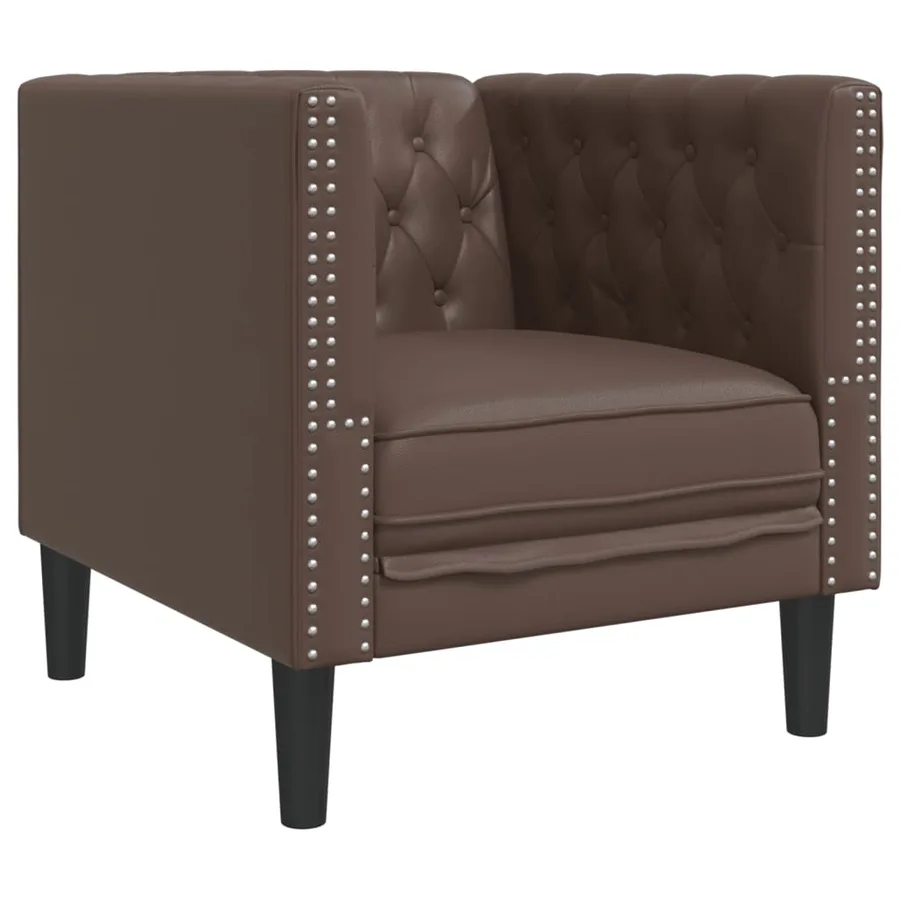 Fauteuil Chesterfield marron similicuir - 2