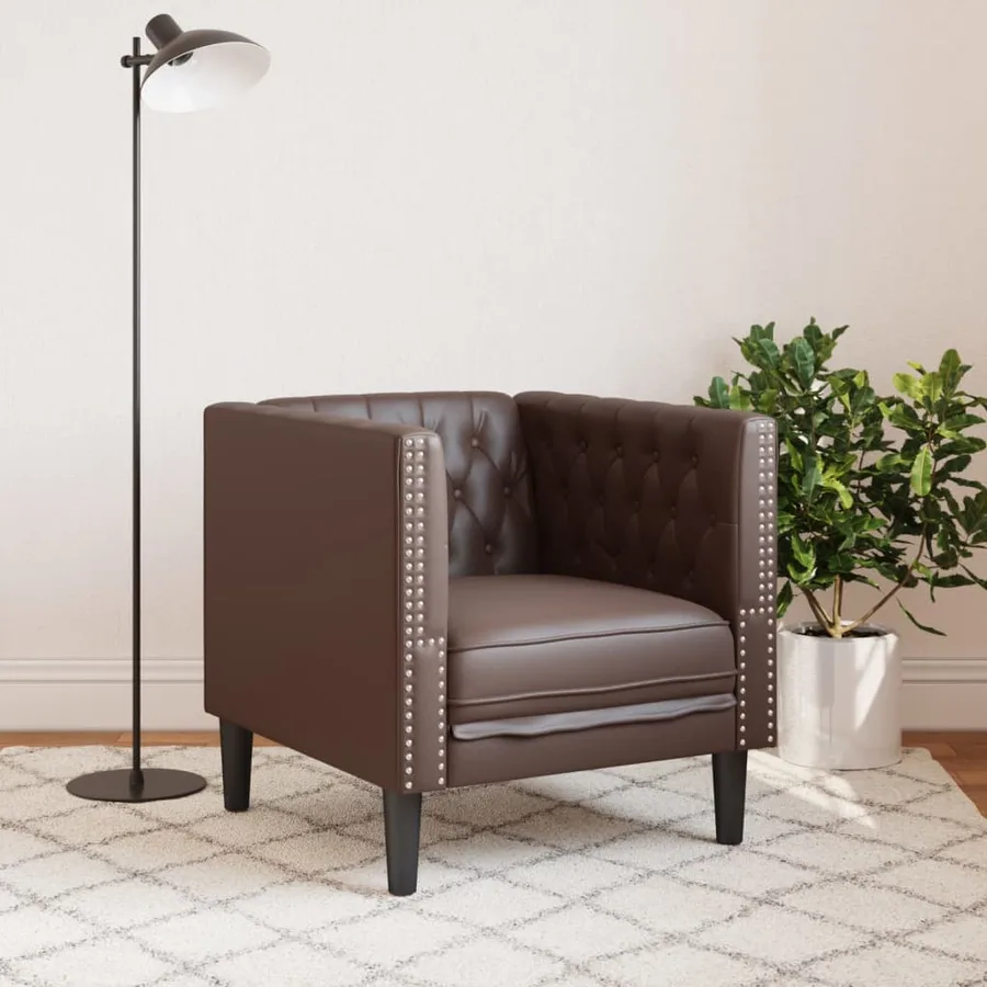 Fauteuil Chesterfield marron similicuir - 3