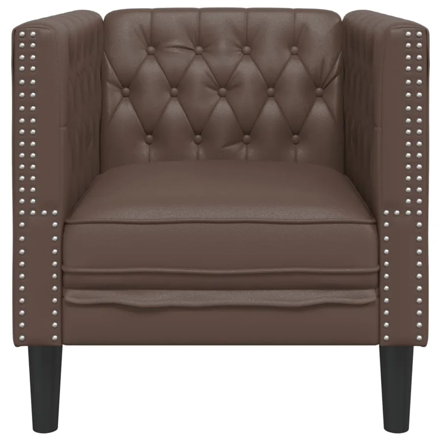 Fauteuil Chesterfield marron similicuir - 4