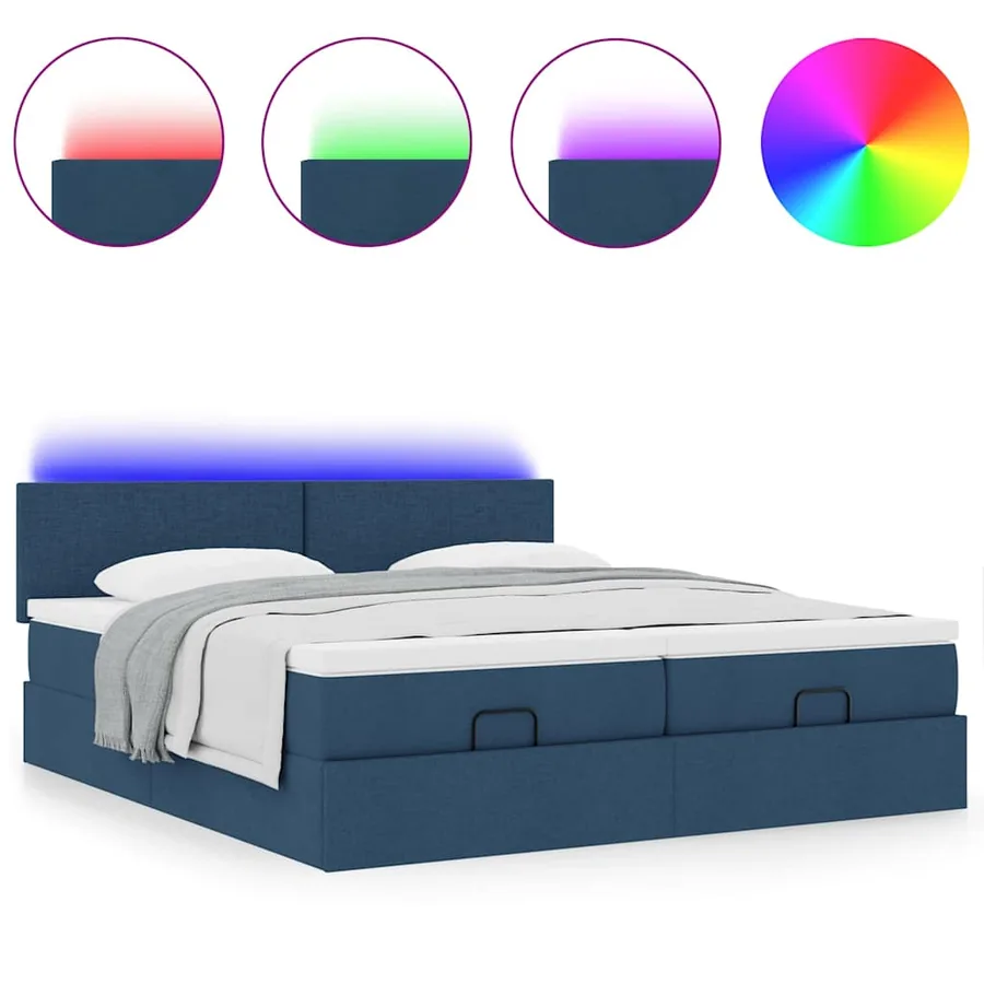 Cadre de lit ottoman avec matelas bleu 160x200 cm tissu - 5