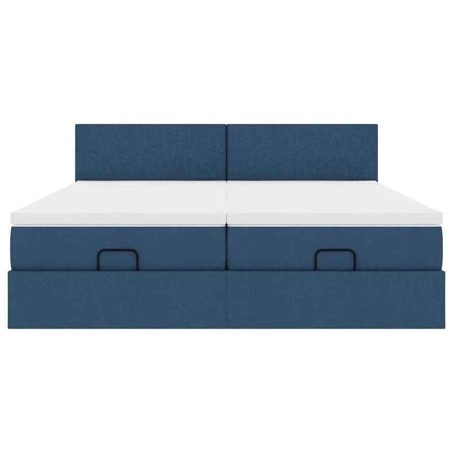 Cadre de lit ottoman avec matelas bleu 160x200 cm tissu - 8
