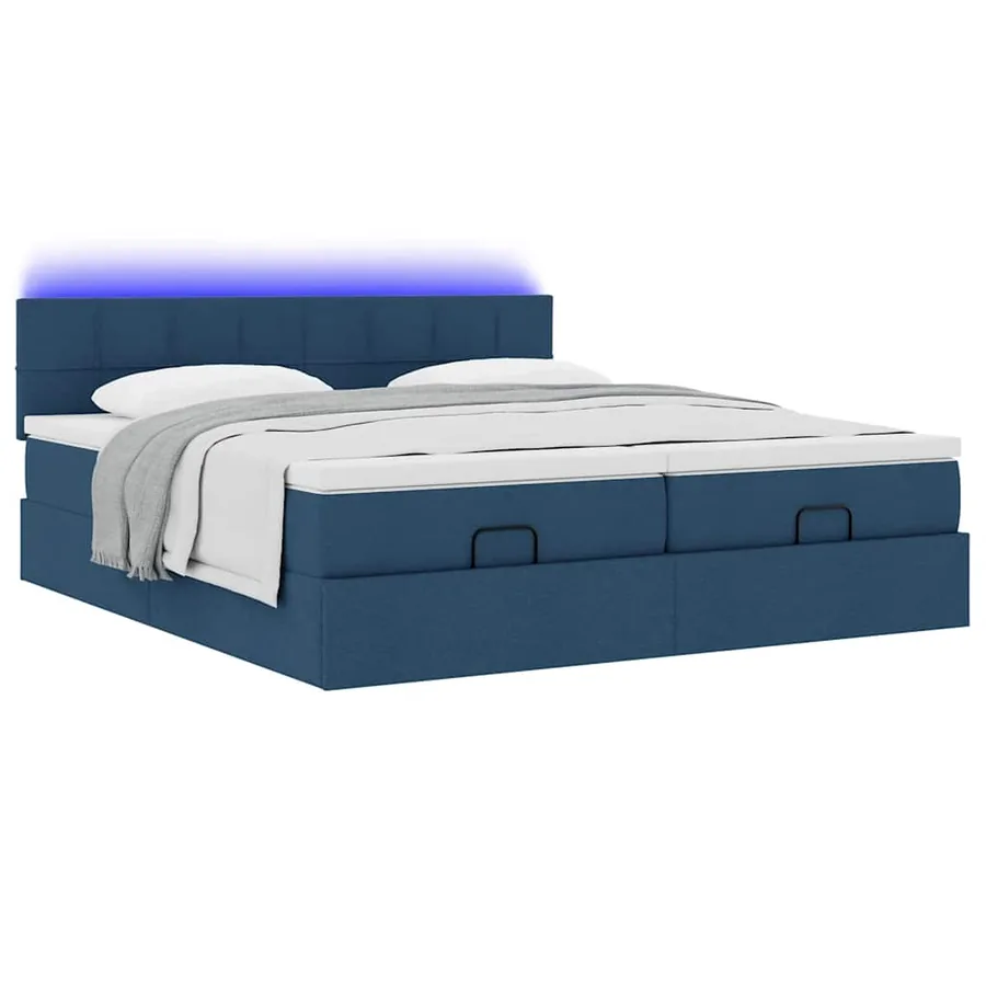 Cadre de lit ottoman avec matelas bleu 160x200 cm tissu - 6