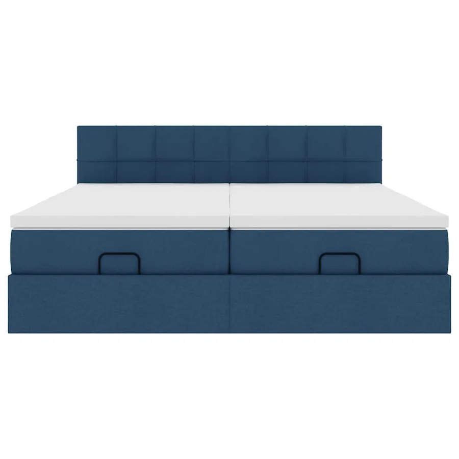 Cadre de lit ottoman avec matelas bleu 160x200 cm tissu - 8