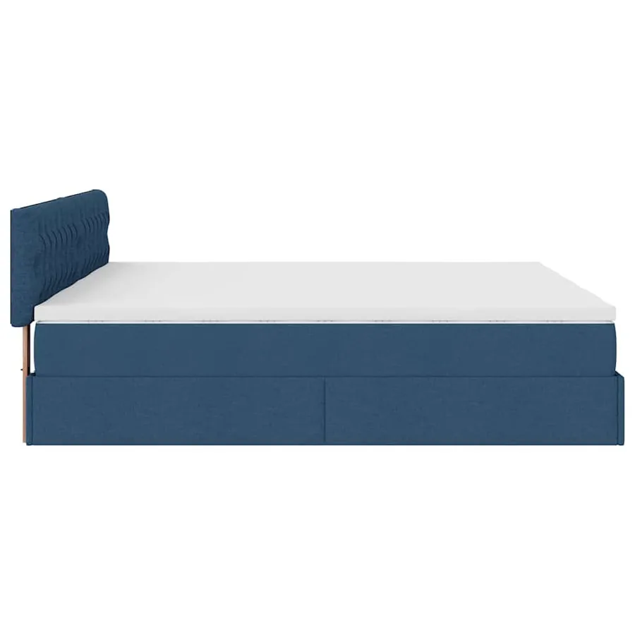 Cadre de lit ottoman avec matelas bleu 160x200 cm tissu - 11