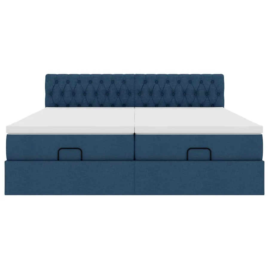 Cadre de lit ottoman avec matelas bleu 160x200 cm tissu - 8