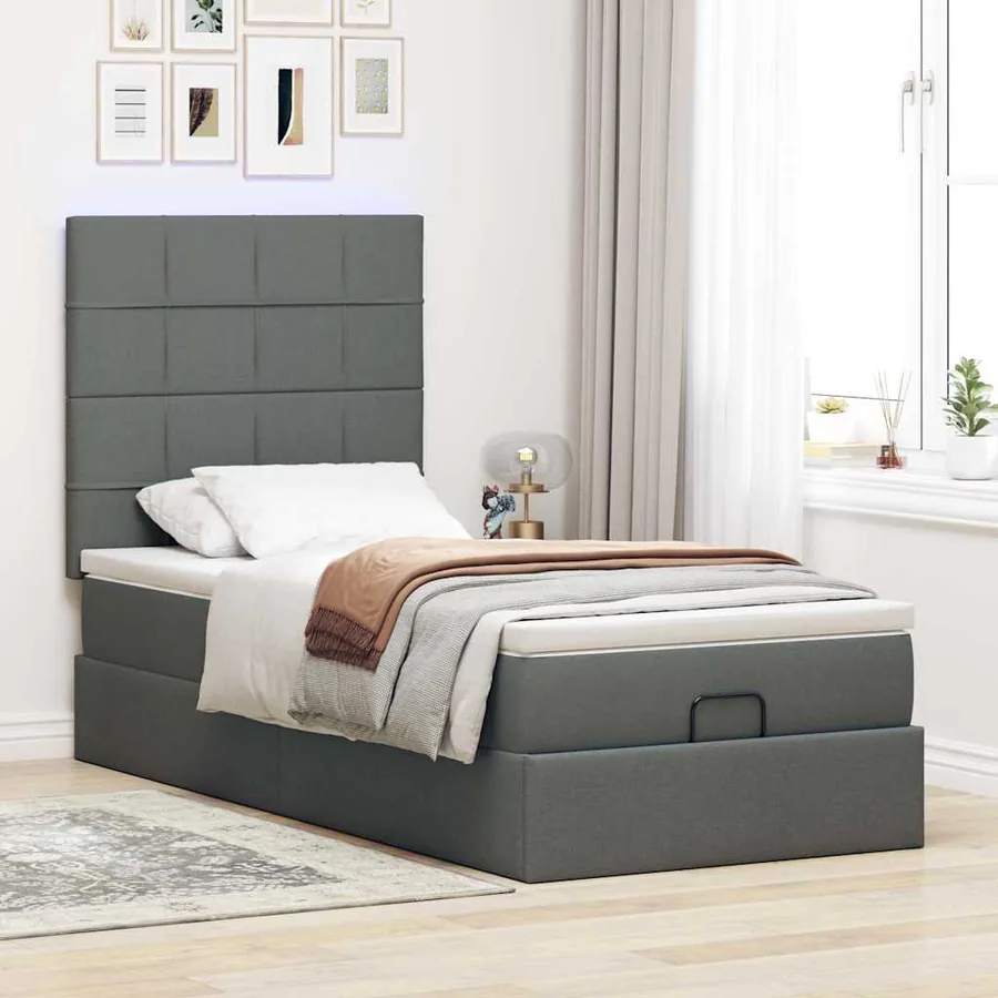 Cadre de lit ottoman avec matelas gris foncé 90x190 cm tissu - 4