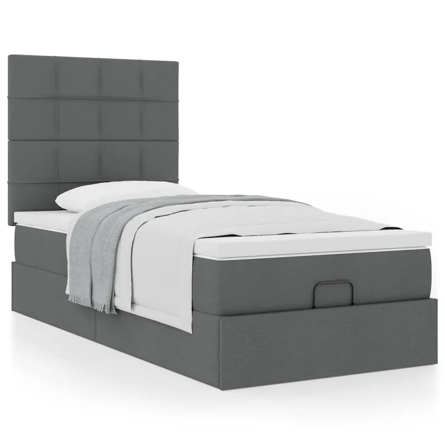 Cadre de lit ottoman avec matelas gris foncé 90x190 cm tissu - 4