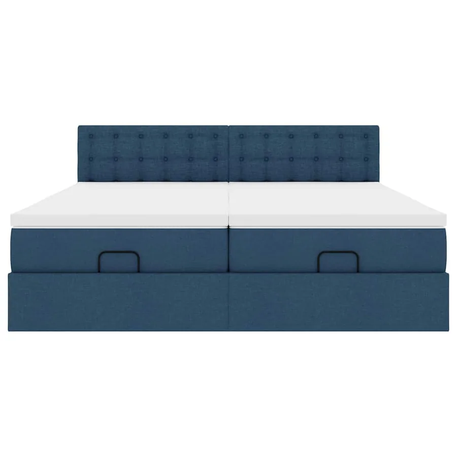 Cadre de lit ottoman avec matelas bleu 160x200 cm tissu - 7