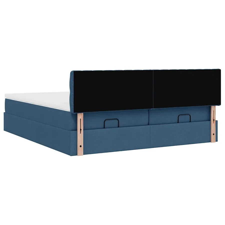 Cadre de lit ottoman avec matelas bleu 160x200 cm tissu - 11