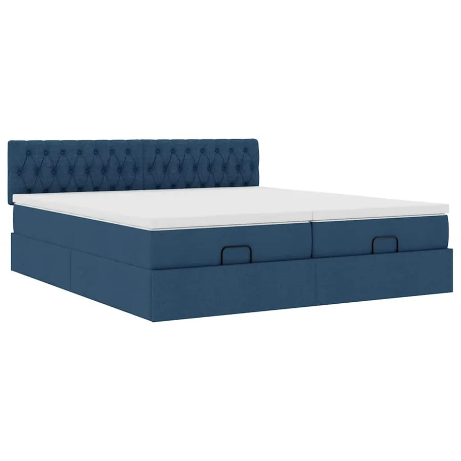 Cadre de lit ottoman avec matelas bleu 160x200 cm tissu - 6