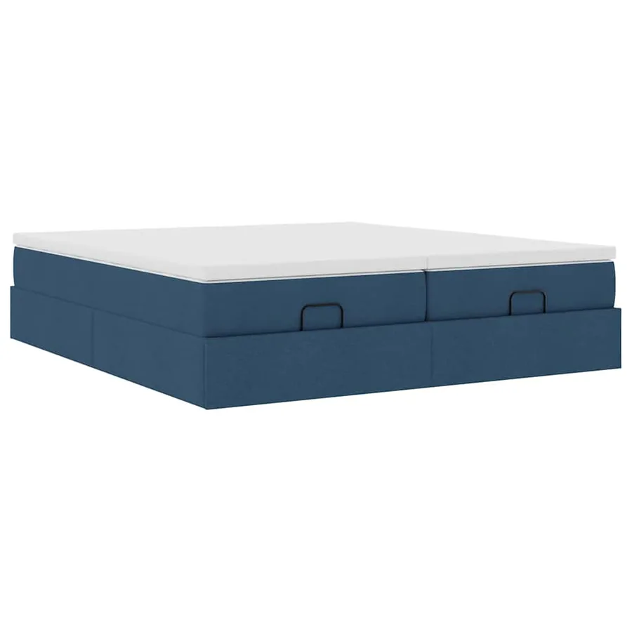 Cadre de lit ottoman avec matelas bleu 160x200 cm tissu - 6