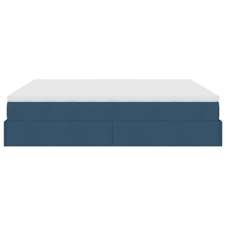 Cadre de lit ottoman avec matelas bleu 160x200 cm tissu - 9