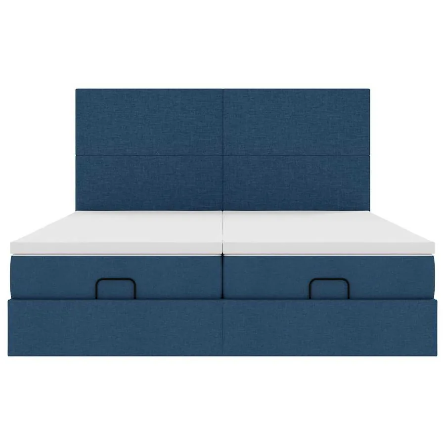 Cadre de lit ottoman avec matelas bleu 160x200 cm tissu - 7