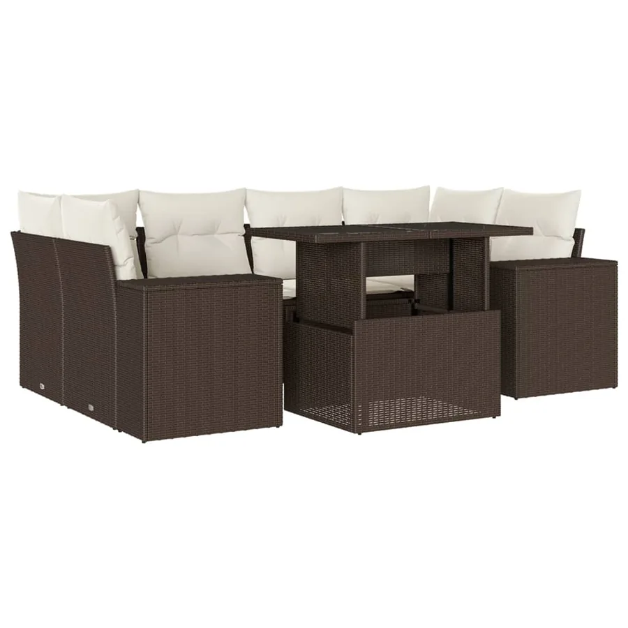 Salon de jardin avec coussins 7 pcs marron résine tressée - 2