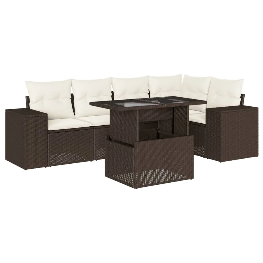 Salon de jardin avec coussins 6 pcs marron résine tressée - 2