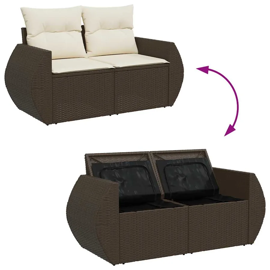 Salon de jardin avec coussins 6 pcs marron résine tressée - 10