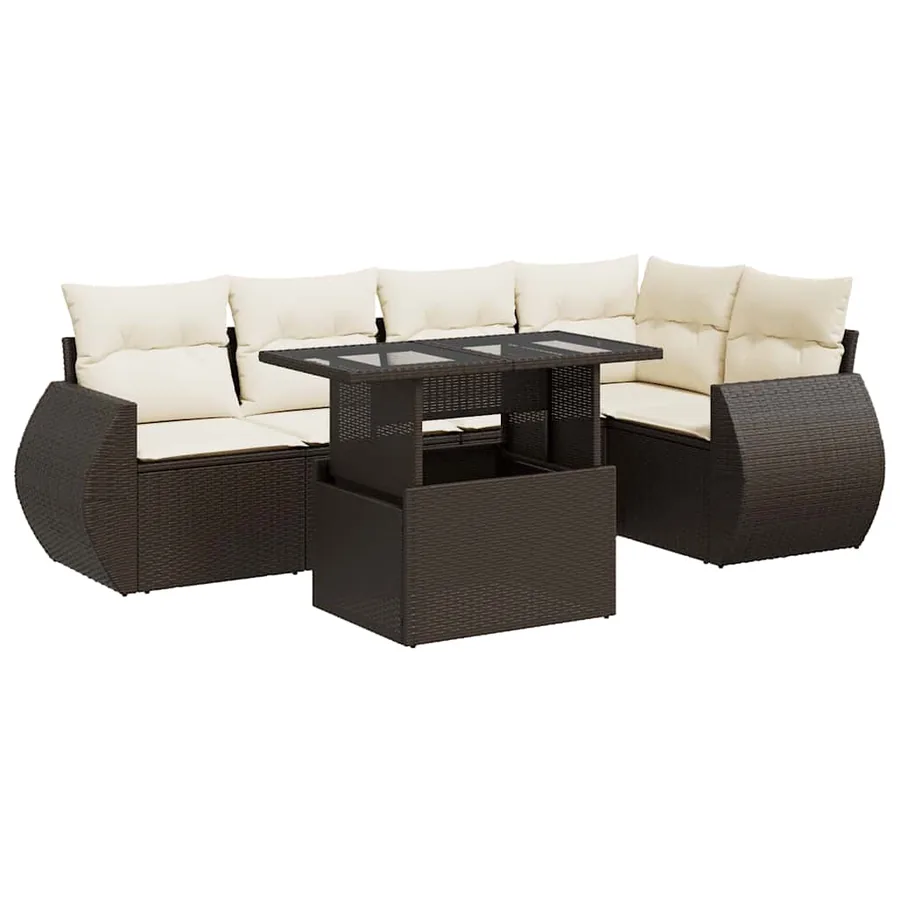 Salon de jardin avec coussins 6 pcs marron résine tressée - 2