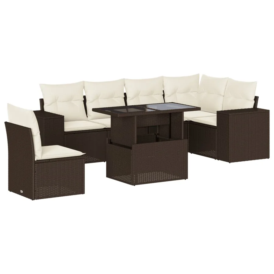 Salon de jardin avec coussins 7 pcs marron résine tressée - 2