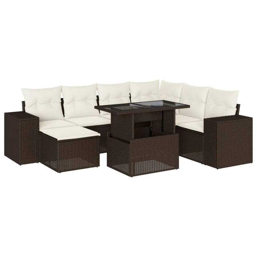 Salon de jardin 8 pcs avec coussins marron résine tressée - 2