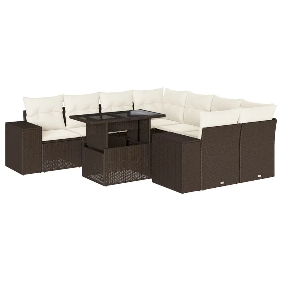 Salon de jardin avec coussins 9 pcs marron résine tressée - 2