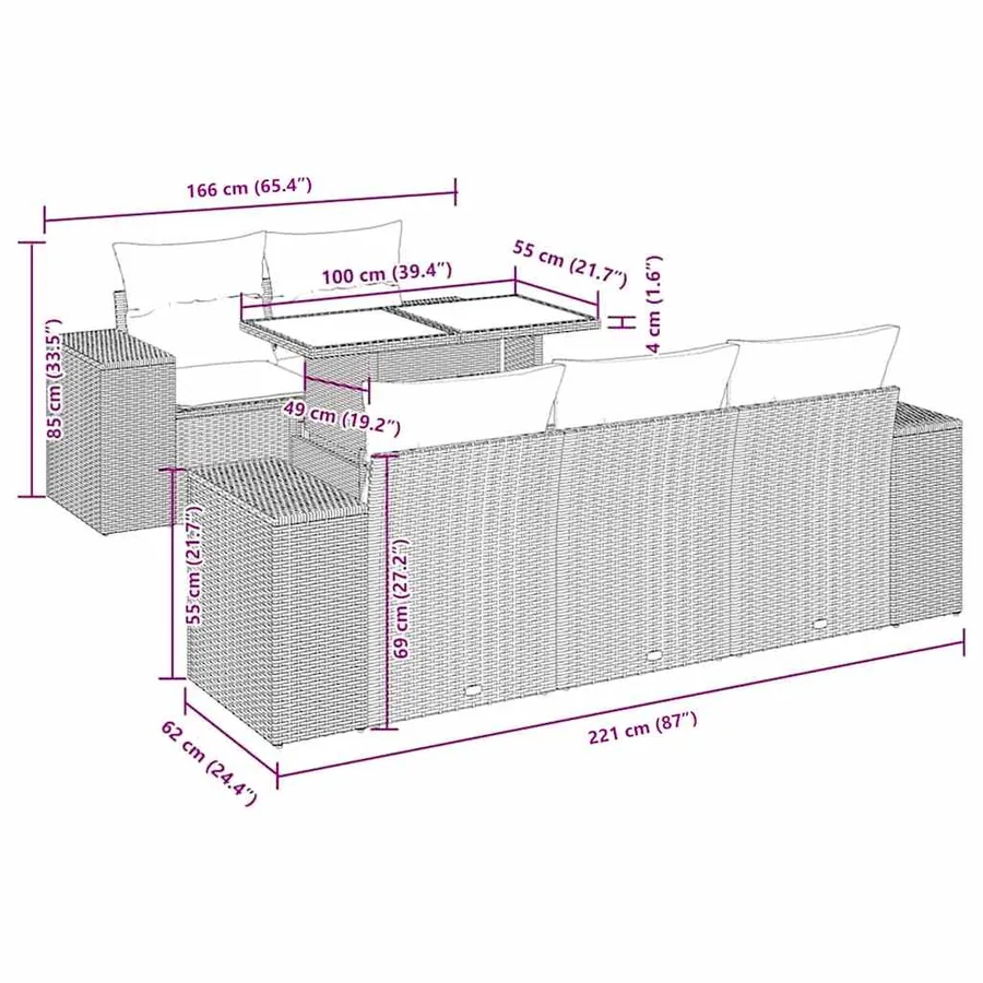 Salon de jardin avec coussins 6 pcs marron résine tressée - 12