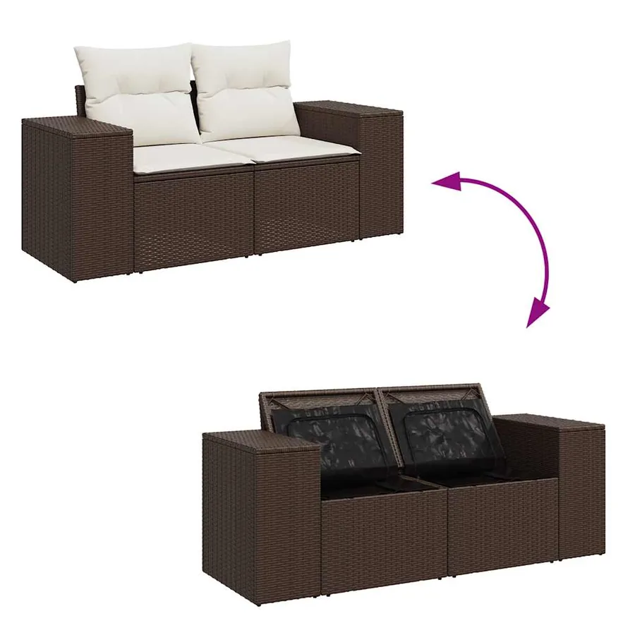 Salon de jardin avec coussins 6 pcs marron résine tressée - 6
