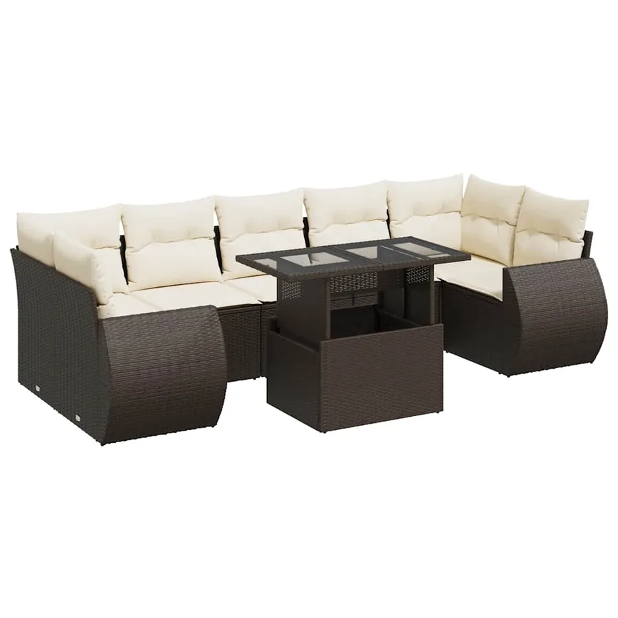 Salon de jardin 8 pcs avec coussins marron résine tressée - 2