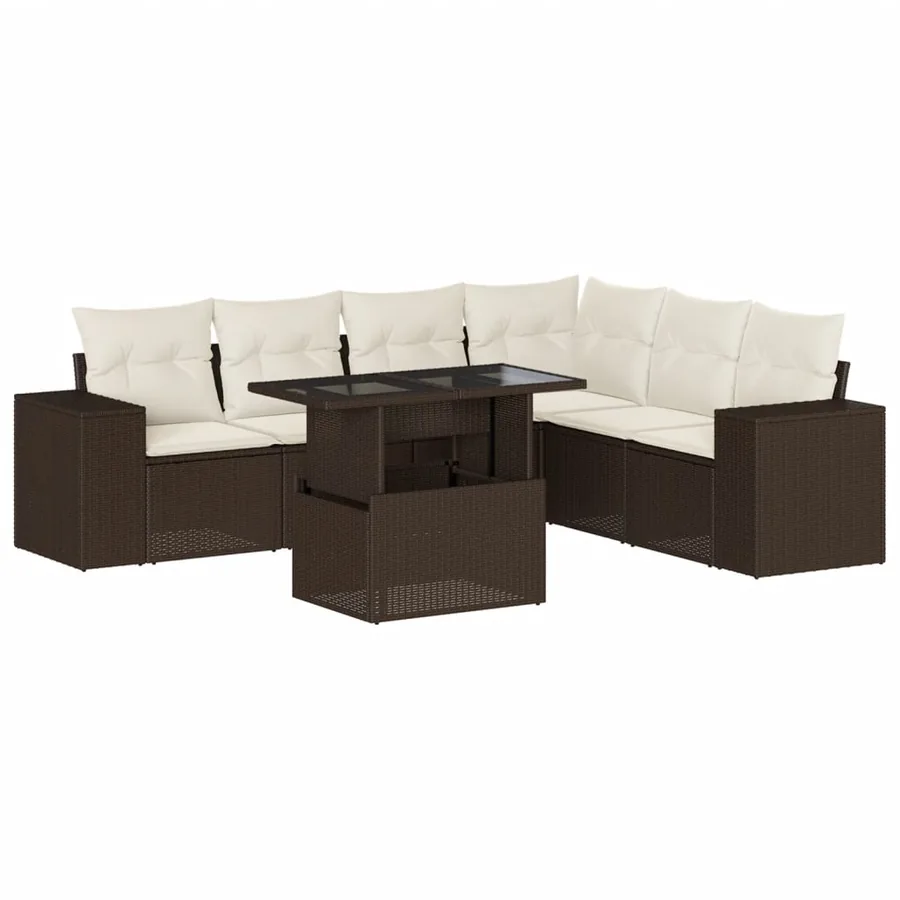 Salon de jardin avec coussins 7 pcs marron résine tressée - 2