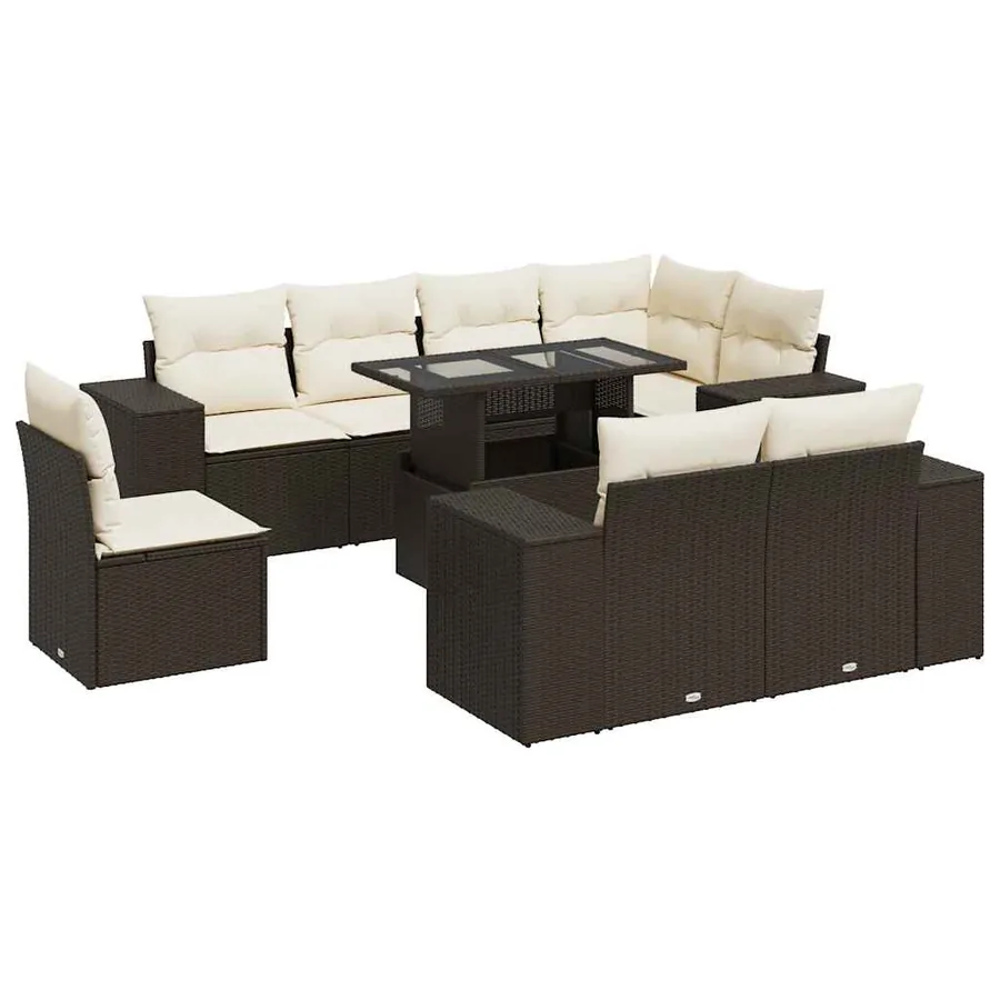Salon de jardin avec coussins 9 pcs marron résine tressée - 2