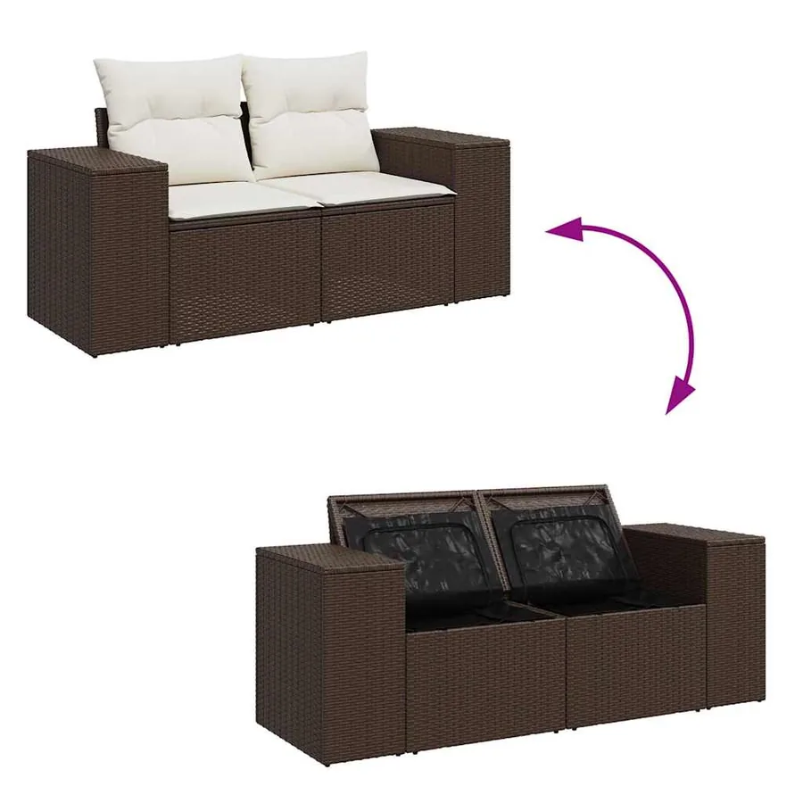 Salon de jardin 10 pcs avec coussins marron résine tressée - 10